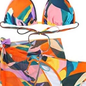 Women’s Swimsuit Set With Wrap Vibrant Abstract Bikini Set